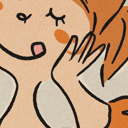 Close-up of Bikinis i Entrepans Casolans poster by Cha, showing the playful retro illustration and textured art paper.