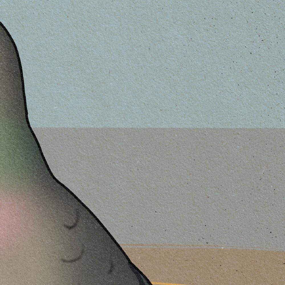 Detailed shot of El Pájaro’s iridescent feathers, highlighting the fine vintage texture and minimalist design of this unique Mediterranean wildlife print.