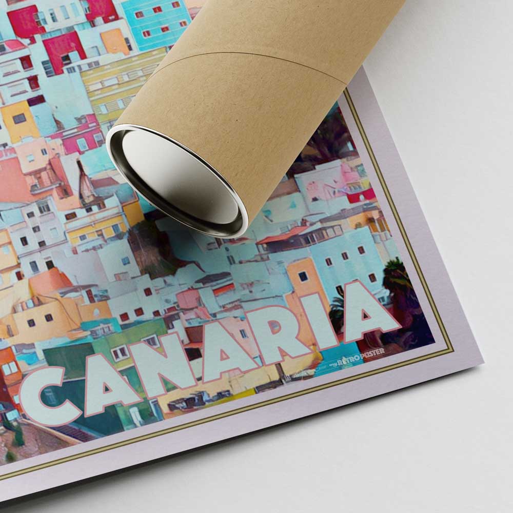 Signed corner of the Las Palmas poster and shipping tube