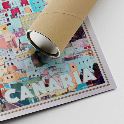 Signed corner of the Las Palmas poster and shipping tube