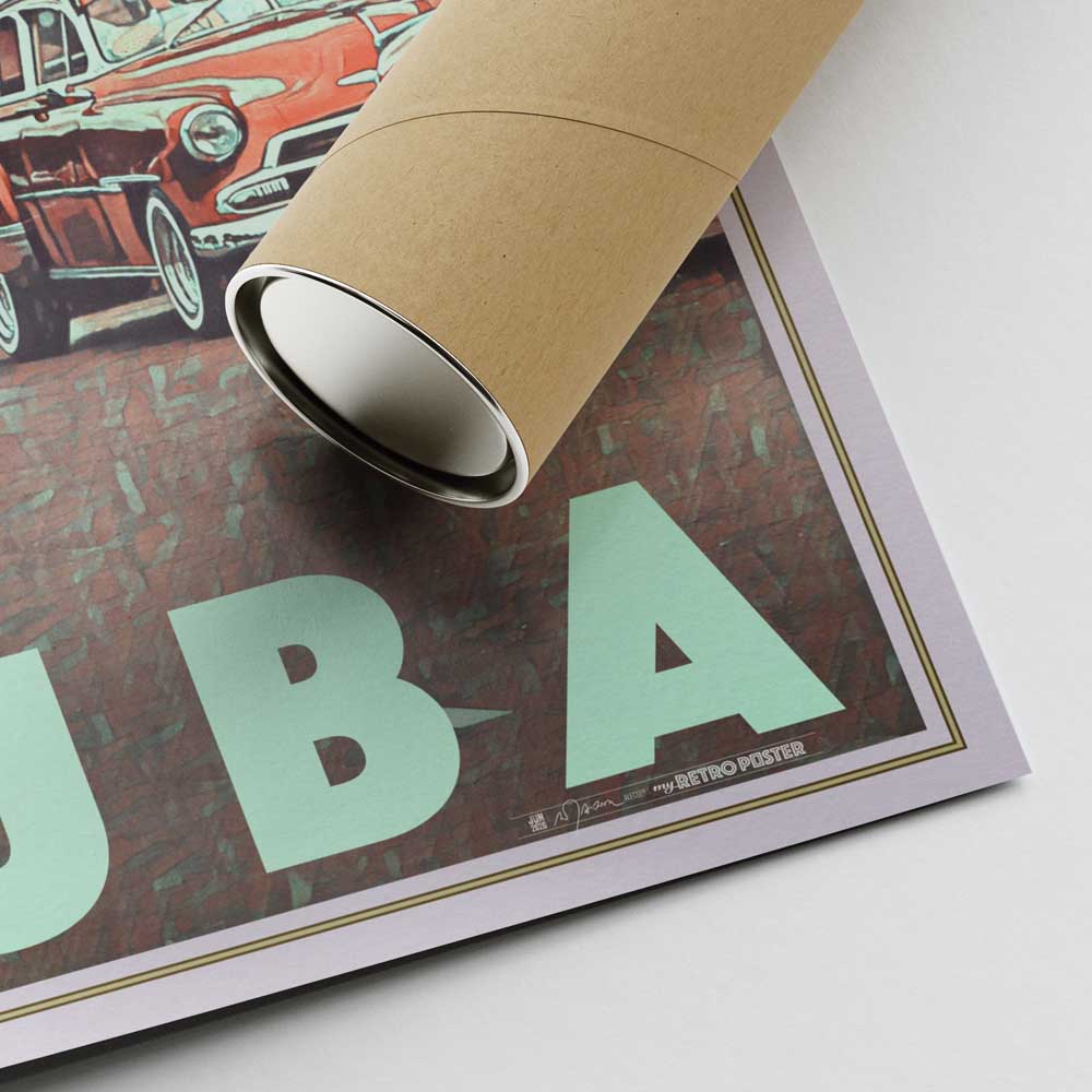 Signed corner of the Cuba poster Habana Old Cars by Alecse