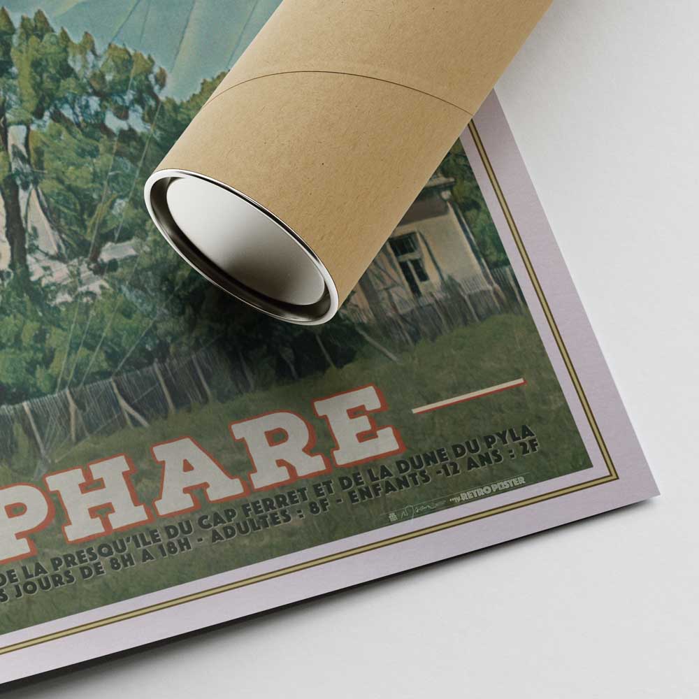 Signature of Alecse on Cap Ferret Lighthouse Poster with Shipping Tube - Authentic French Art