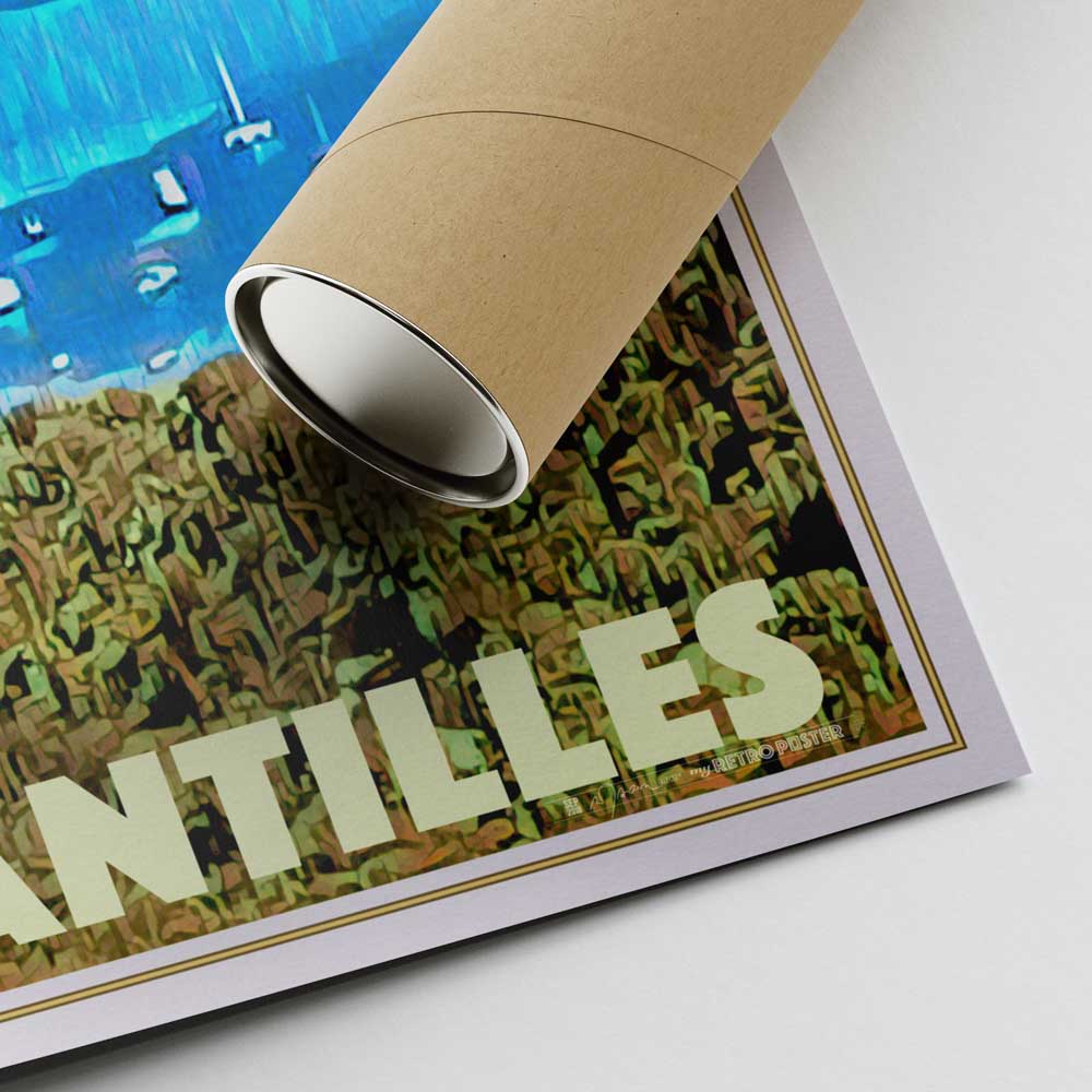 Signed corner of the St Barth poster by Alecse and shipping tube