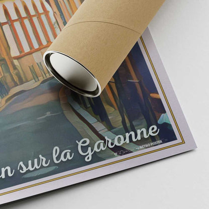 Signed corner of the Toulouse Travel Poster "le Pompon sur la Garonne" by Alecse and shipping tube