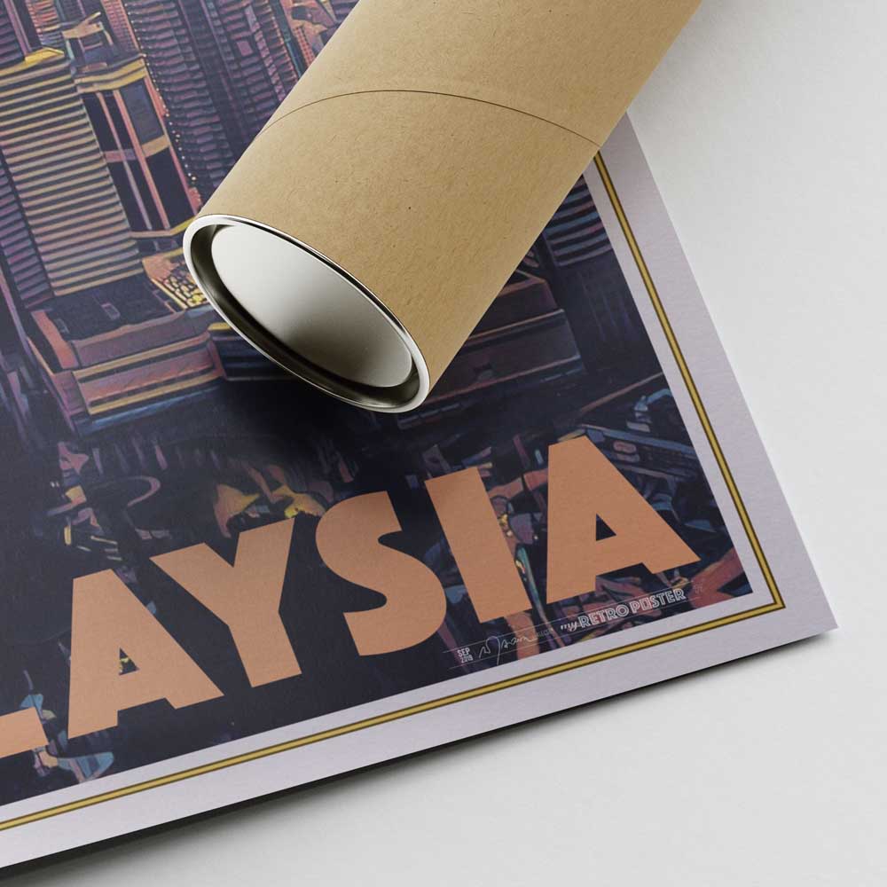 Lower right corner of Kuala Lumpur Print with Alecse's signature and cardboard shipping tube