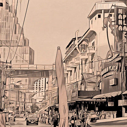 Detail of Nana Plaza and Hillary bar signs on Bangkok Sukhumvit Road – retro effect poster by Alecse