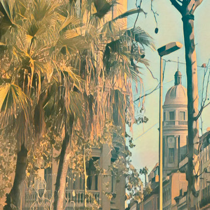 Close-up details of Barcelona Street poster with Catalunya text