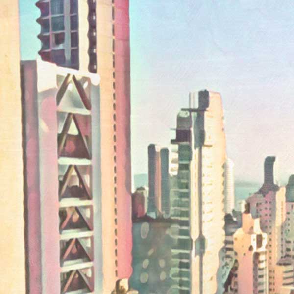 Details of the Cartagena Travel Poster by Alecse, revealing his soft-focus style and vintage color palette