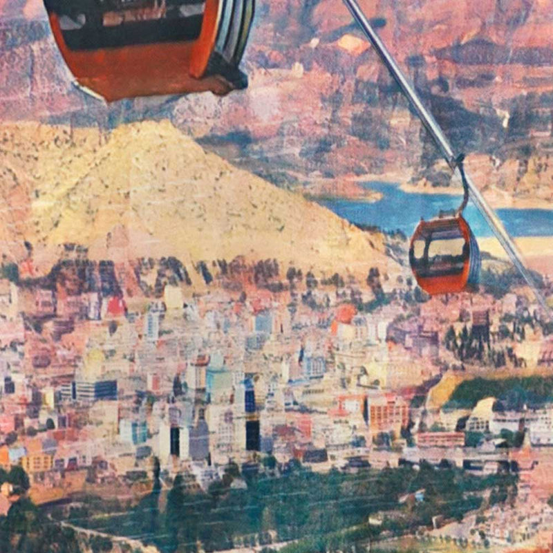 Detailed close-up of Duhok cityscape from Kurdistan vintage poster, featuring colorful rooftops and mountainous backdrop