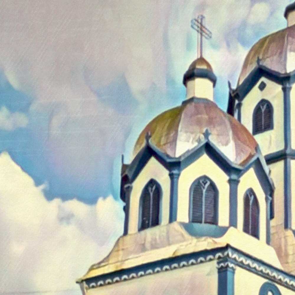 Detail of Filandia’s church domes on Alecse’s travel poster