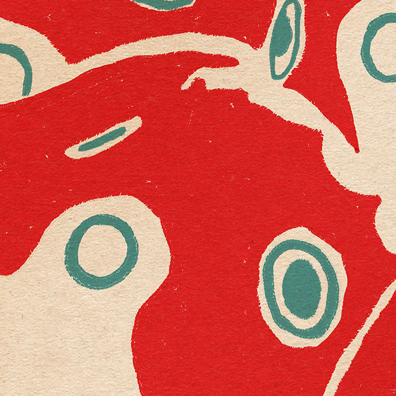 Close-up of Koi Lanterns poster showcasing vibrant red koi carps against a soft ecru backdrop