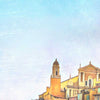 Close-up view of the Menton travel poster revealing Alecse’s soft focus style