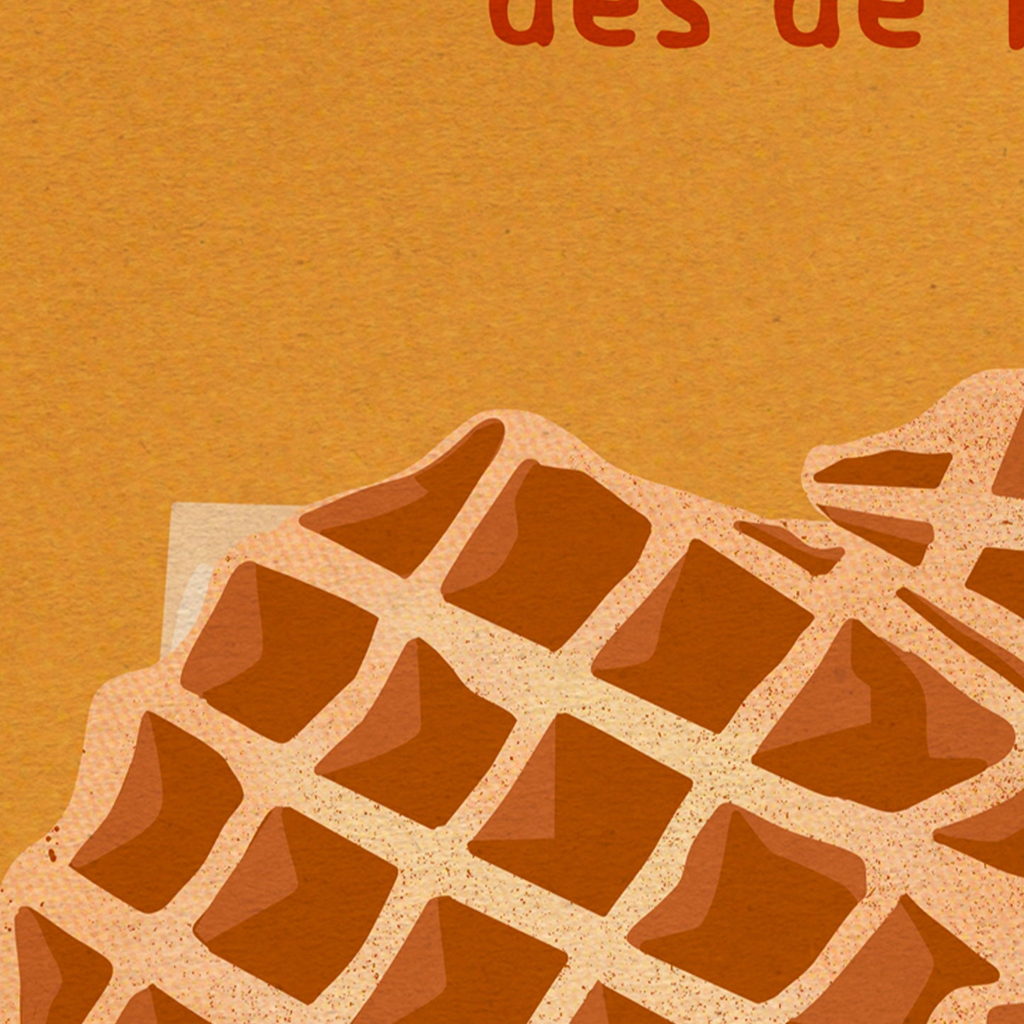 Close-up of Sitges Waffles Poster by Cha showing hand-drawn waffle texture with halftone shading and napkin pattern. Spanish Capsule™ limited edition print.