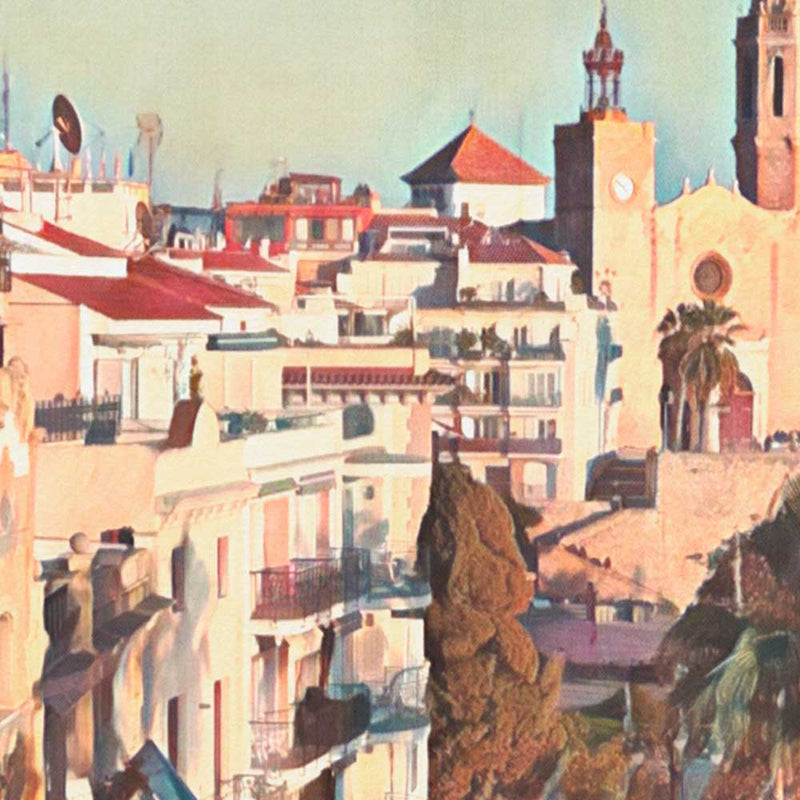 Close-up of Sitges Ribera Winter travel poster revealing Alecse's soft focus style