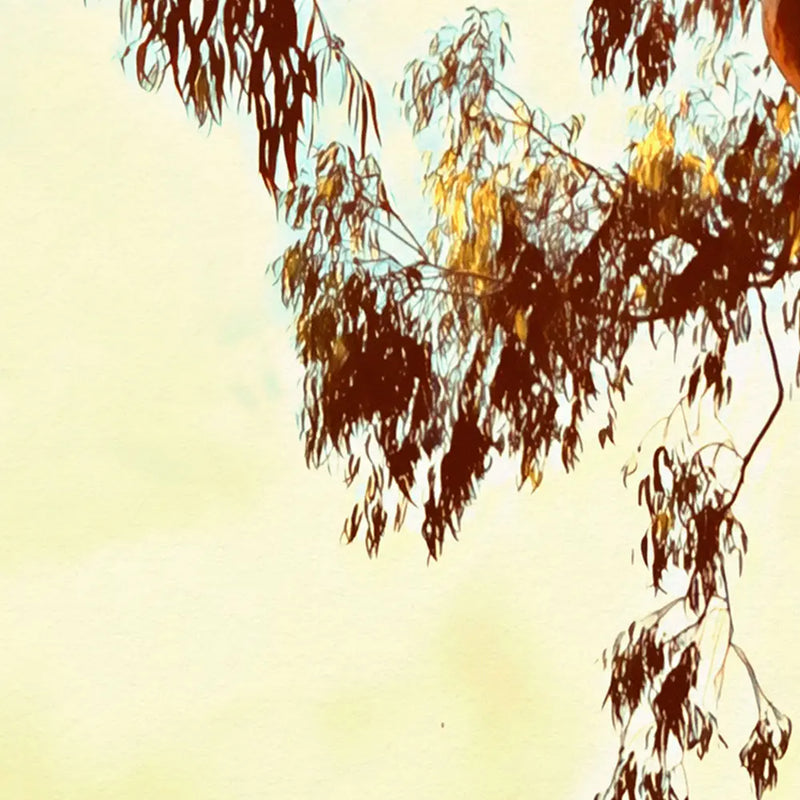 Tree branches with autumn leaves against a light yellow background in the Sydney Harbour poster by Alecse