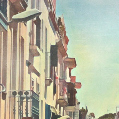 Artistic details of the Sant Sebastia Street Sitges poster by Alecse highlighting retro print textures