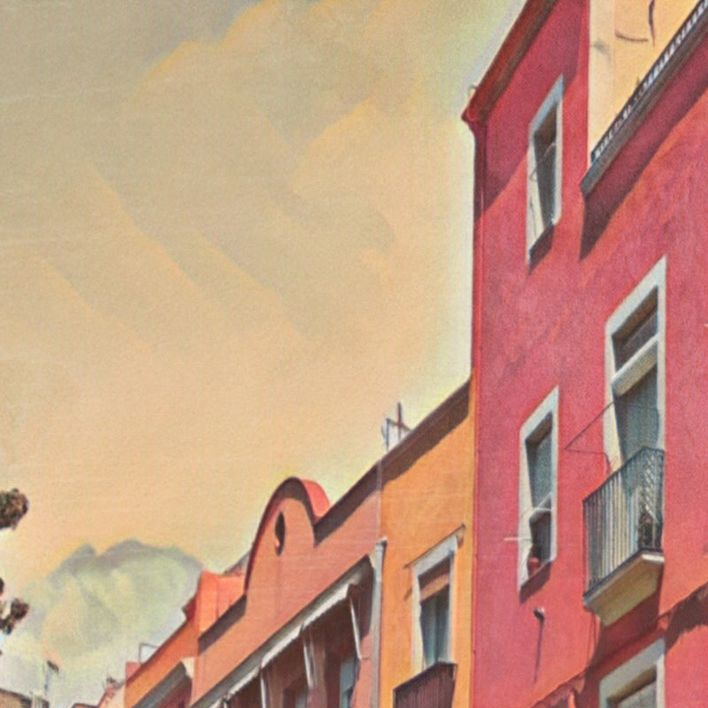 Magnified section of the Vilanova Plaça Llarga poster showing the halftone colour pattern and retro print texture.