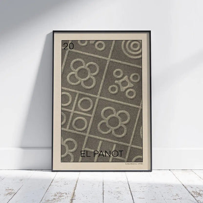 El Panot Barcelona poster by Cha featuring iconic Barcelona pavement tile patterns in a black frame