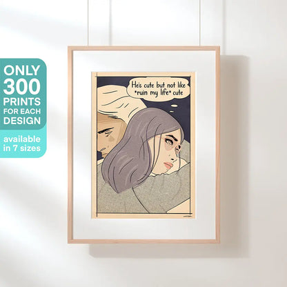 “Cute” by Cha – limited edition retro comic poster from Soft Pop Studio™, shown framed with text: only 300 prints, available in 7 sizes