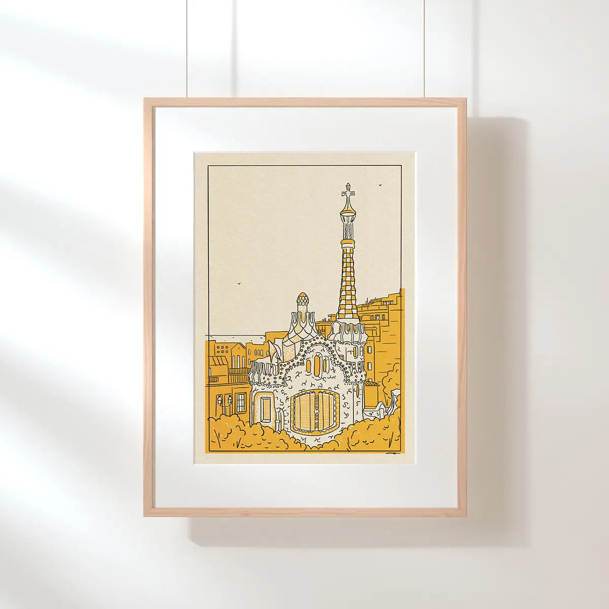 Barcelona Park Güell City Lines framed poster minimalist Gaudí architectural illustration from City Lines series limited edition