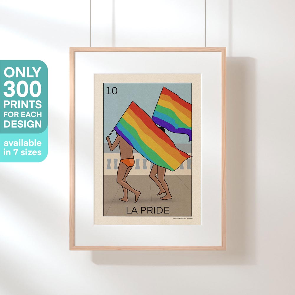 Framed La Pride poster, highlighting its limited edition of 300 copies, ideal for Pride lovers and collectors.