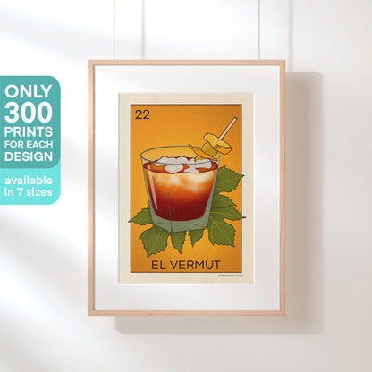 Framed El Vermut poster, highlighting its limited edition of 300 copies, ideal for vermouth lovers and collectors.