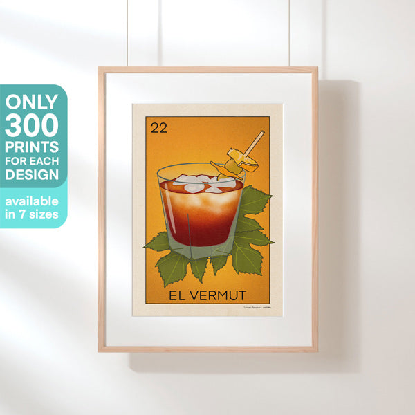 Framed El Vermut poster, highlighting its limited edition of 300 copies, ideal for vermouth lovers and collectors.