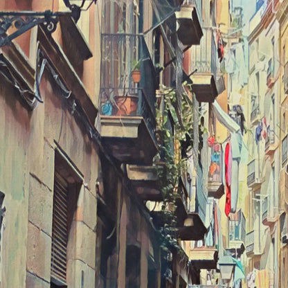 Detailed view of balconies, façades and street textures from the Ciutat Vella Barcelona poster by Alecse