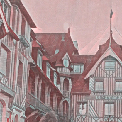 Detail of the Normandy Hotel poster highlighting its nostalgic colour treatment and classic Deauville architectural style