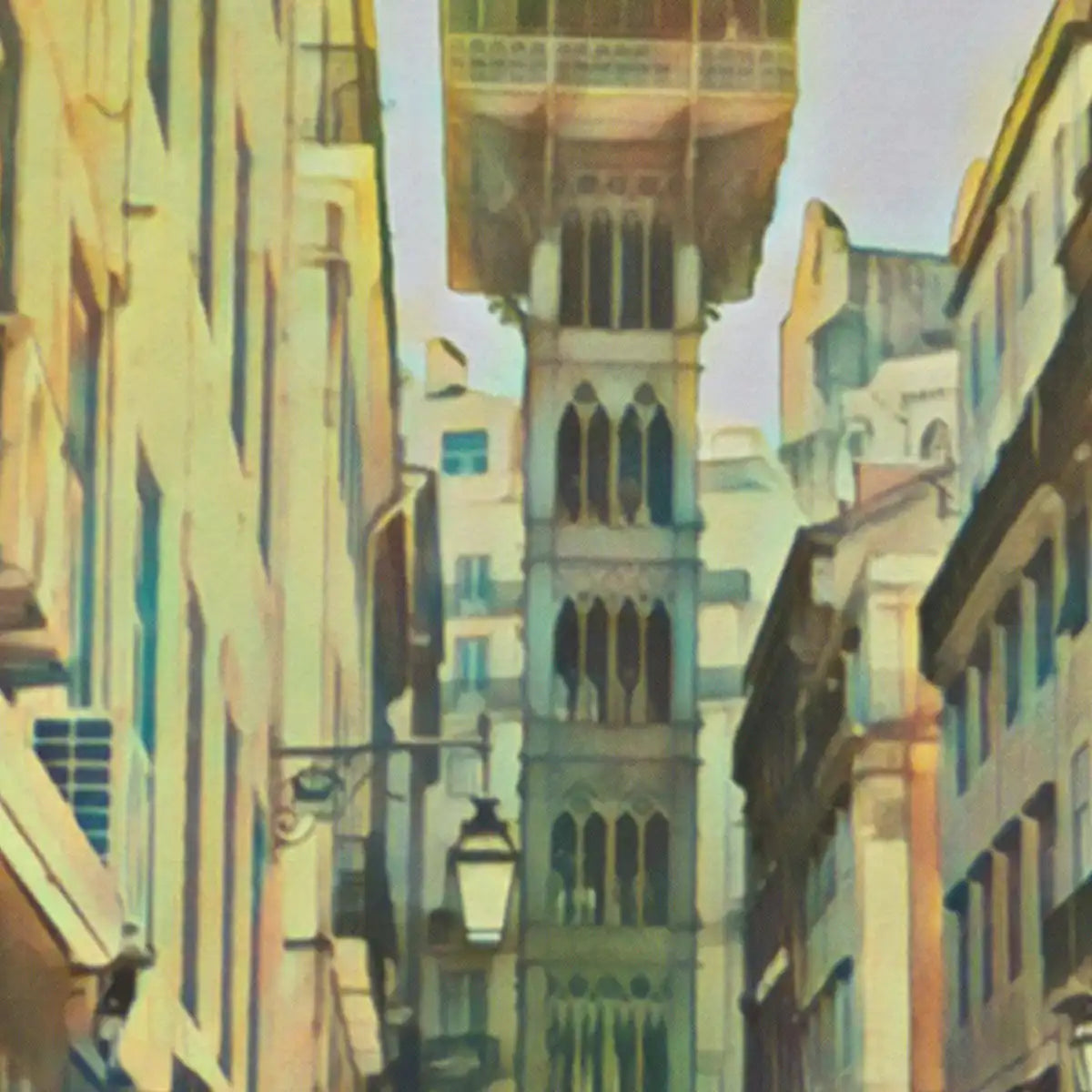 Close up detail of Santa Justa Elevator Lisbon poster by Alecse