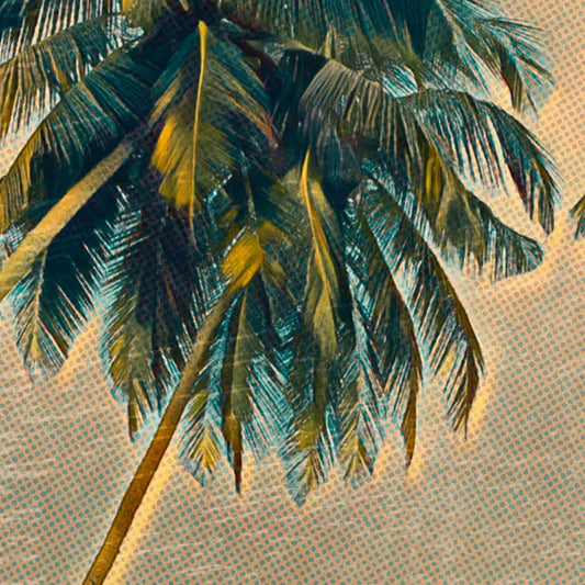 Details of the palm tree and halftone effect in Alecse's Hiriketiya poster of Sri Lanka