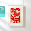 Framed Koi Lanterns Japanese Pop Art poster hanging on a white wall with a bold design