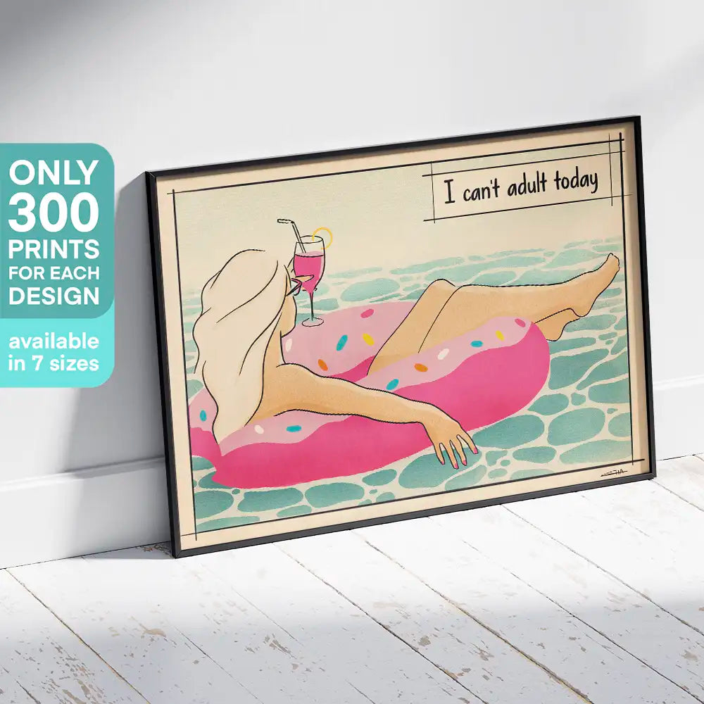 Framed I Can’t Adult Today wall print – pastel pop art style by Cha, limited to 300 editions