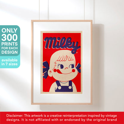 Vintage-inspired Milky Girl poster by artist Cha from the Vintage Exotics™ Collection, Japanese Pop Art style