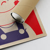 Close-up of the Milky Girl vintage Japanese Pop Art poster corner and shipping tube, showcasing the vibrant red and blue colors and high-quality print texture