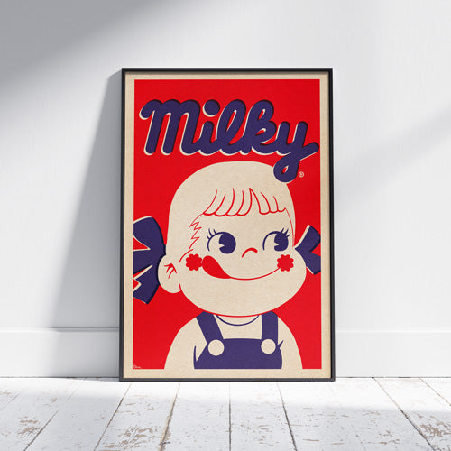 Vintage-inspired Milky Girl poster by artist Cha from the Vintage Exotics™ Collection, Japanese Pop Art style