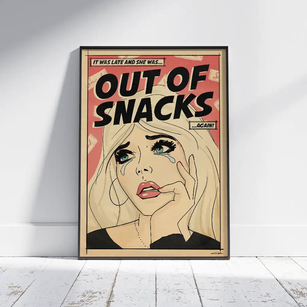 Framed Out of Snacks pop art wall print by Cha – limited edition retro comic-style poster
