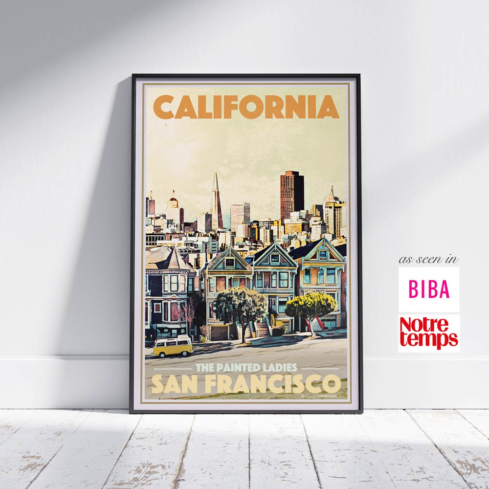 Affiche de San Francisco Painted Ladies, California Vintage Travel Poster par Alecse | Fait partie des affiches de la trilogie de San Francisco (disponibles en lot)