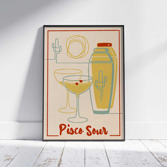 L'affiche du cocktail Pisco Sour par Cha | Affiche rétro de mixologie