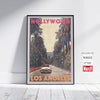 Affiche de Los Angeles Hollywood Cadillac, Californie Affiche de voyage vintage