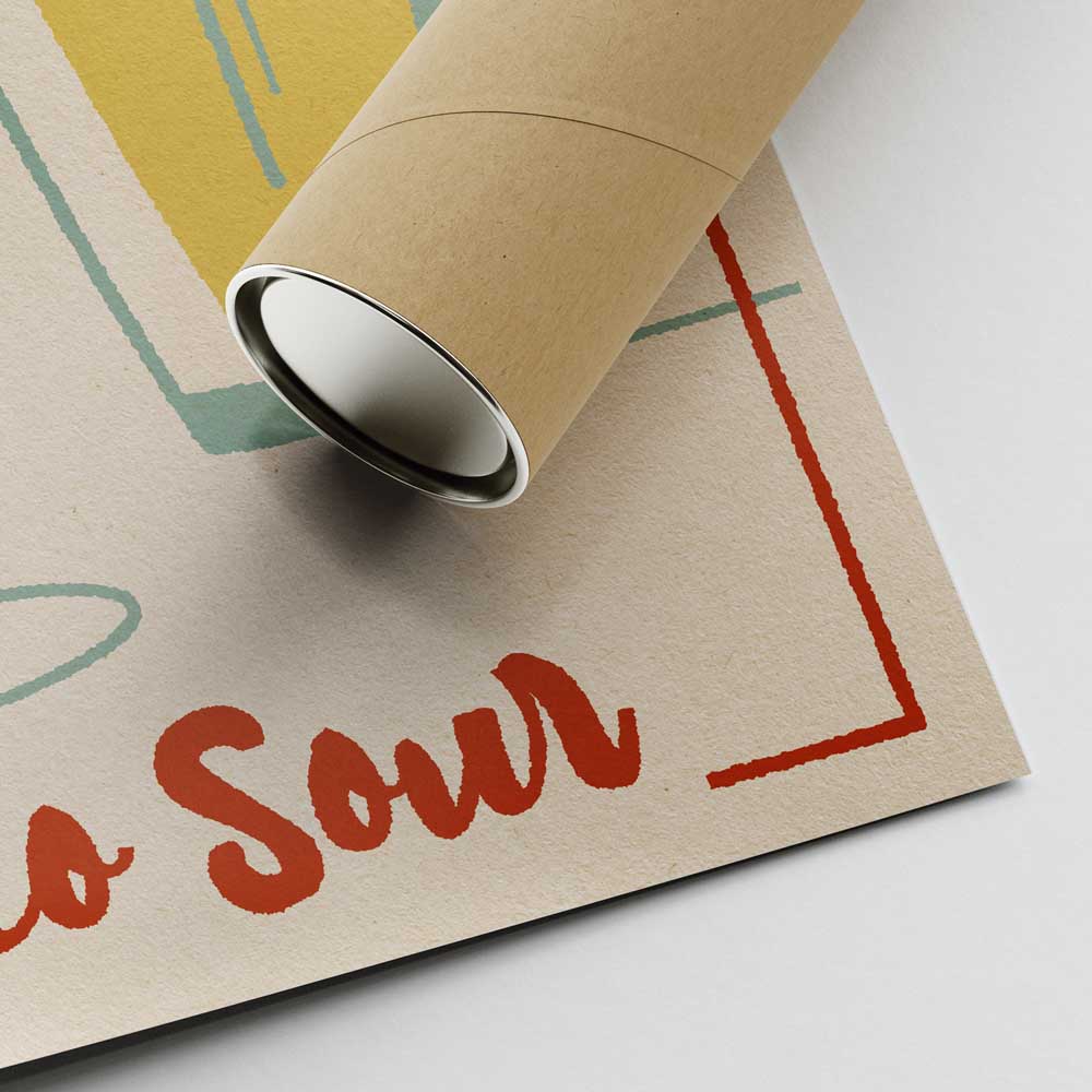 Corner of the Pisco Sour cocktail poster and shipping tube