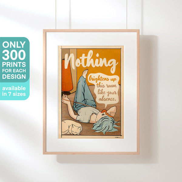 Your Absence Pop Art poster displayed in a frame, perfect for adding quirky humor and bold colors to home or office decor.