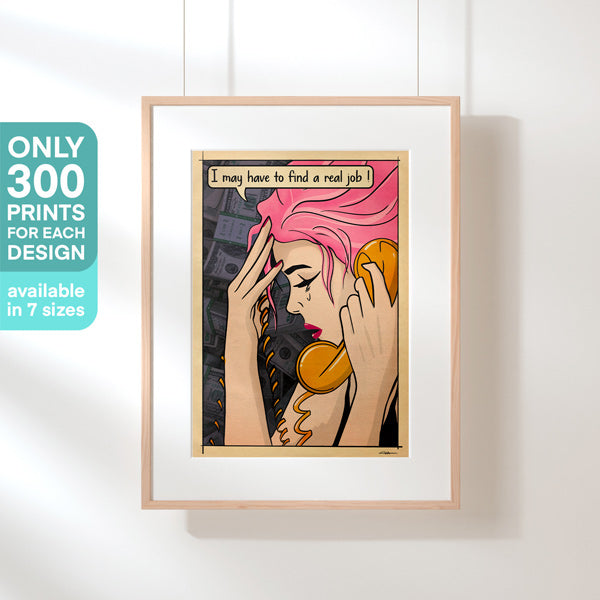 Real Job Pop Art poster displayed in a frame, perfect for adding quirky humor and bold colors to any home or office decor.