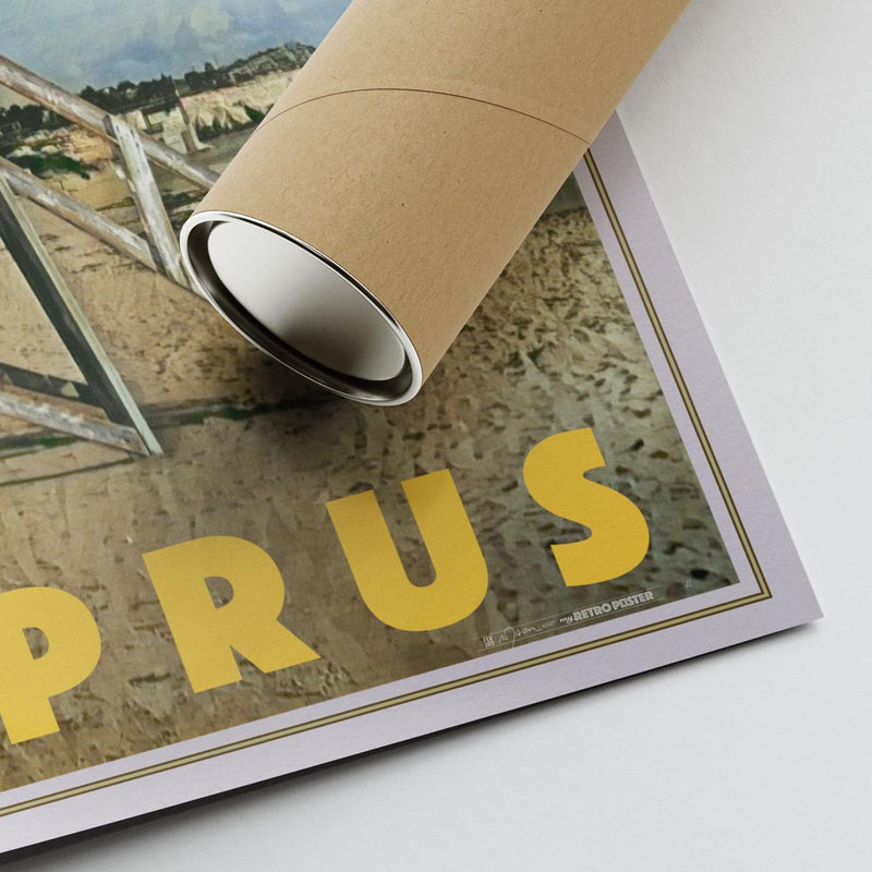 Bottom corner of the Ayia Napa poster, highlighting Alecse’s signature and the high-quality shipping tube