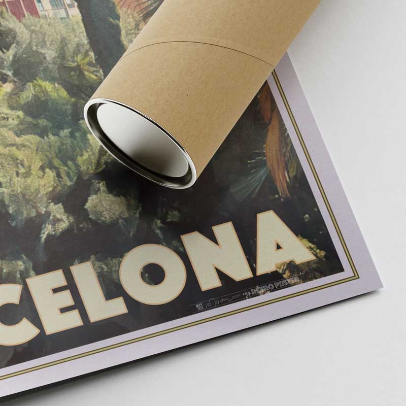 Corner of the Barcelona poster and a shipping tube