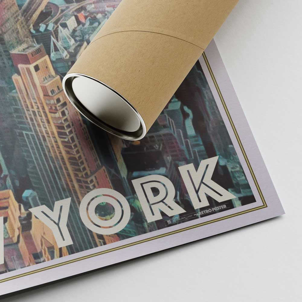 Lower right corner of the Brooklyn Perspective poster featuring Alecse’s signature and a shipping tube made of durable carton