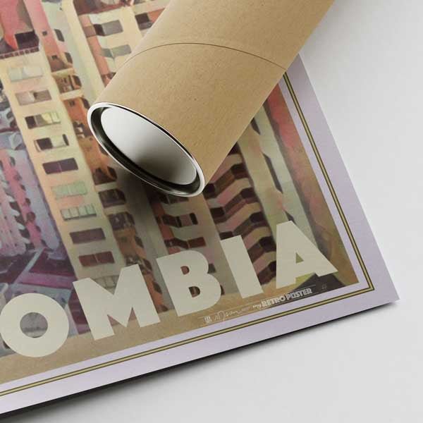 Lower right corner of the Cartagena poster with Alecse’s signature, displayed alongside a shipping carton tube