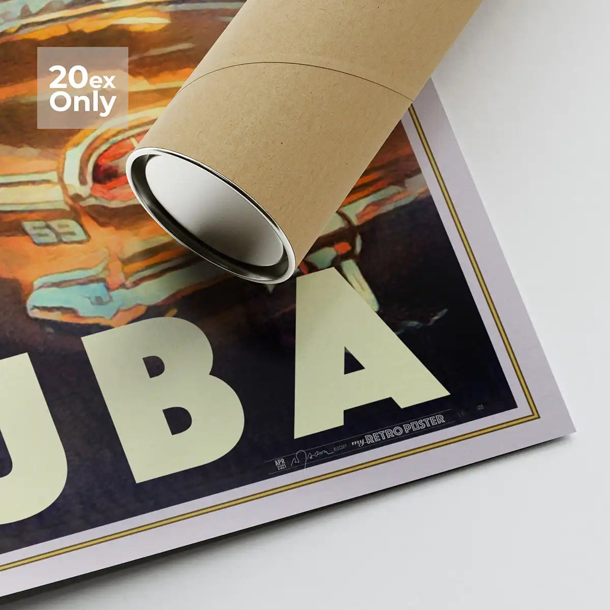 Rolled La Habana poster with Alecse’s signature and vintage border.