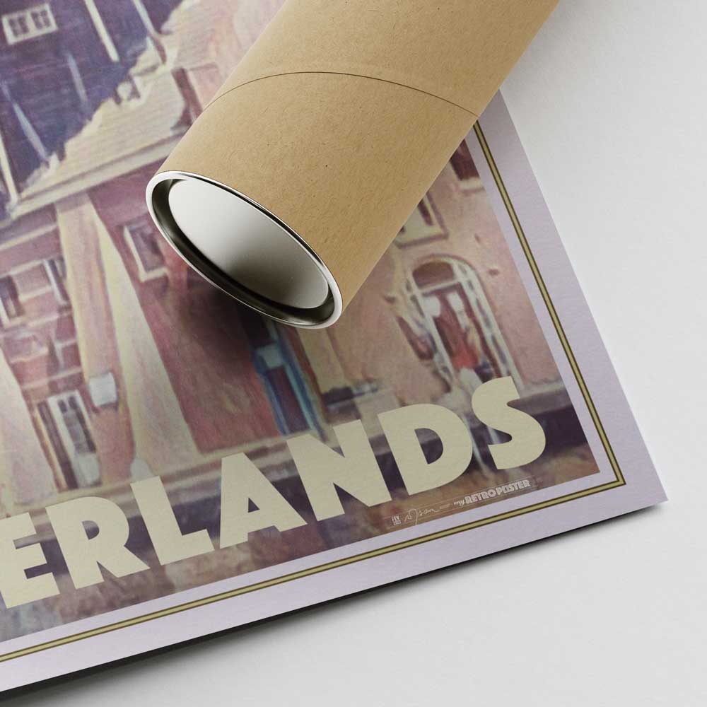 Alecse's signed Haarlem poster corner with the authenticity of a shipping tube, ready to deliver Dutch heritage worldwide