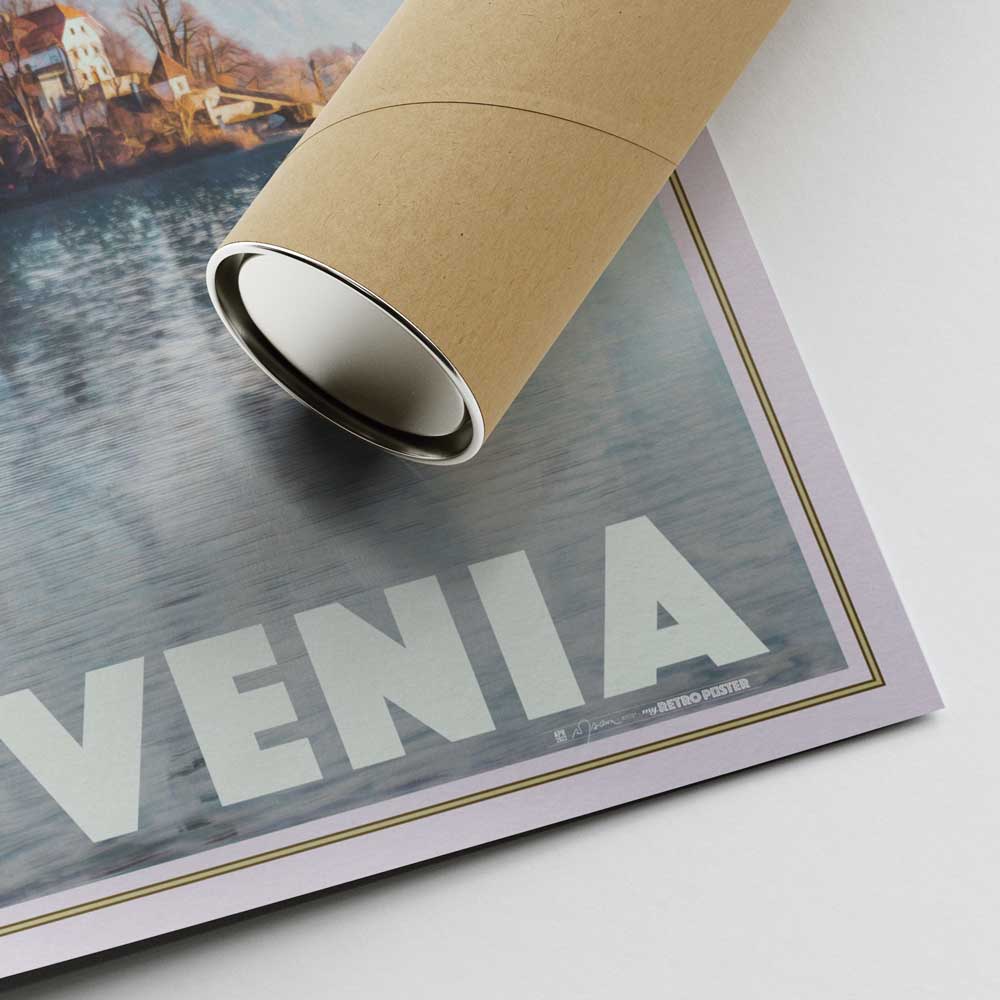 Alecse's Signature on Lake Bled Poster Corner with Eco-Friendly Shipping Tube